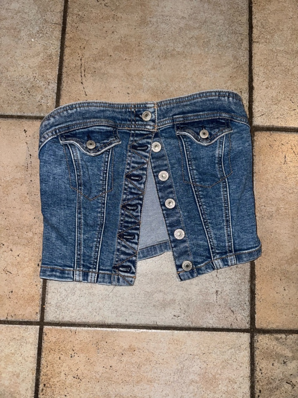 American Eagle Outfitters Blue Denim Strapless Crop Top